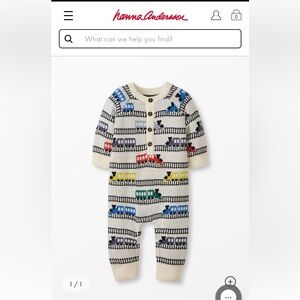 HANNA ANDERSSON TRAIN PRINT INFANT BABY SWEATER ROMPER 12-18 MOS 75 CM NWOT